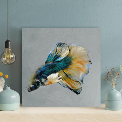 «A Blue Fish With Pretty Tail», reproduction d'art graphique sur toile tendue carrée 1 pièce