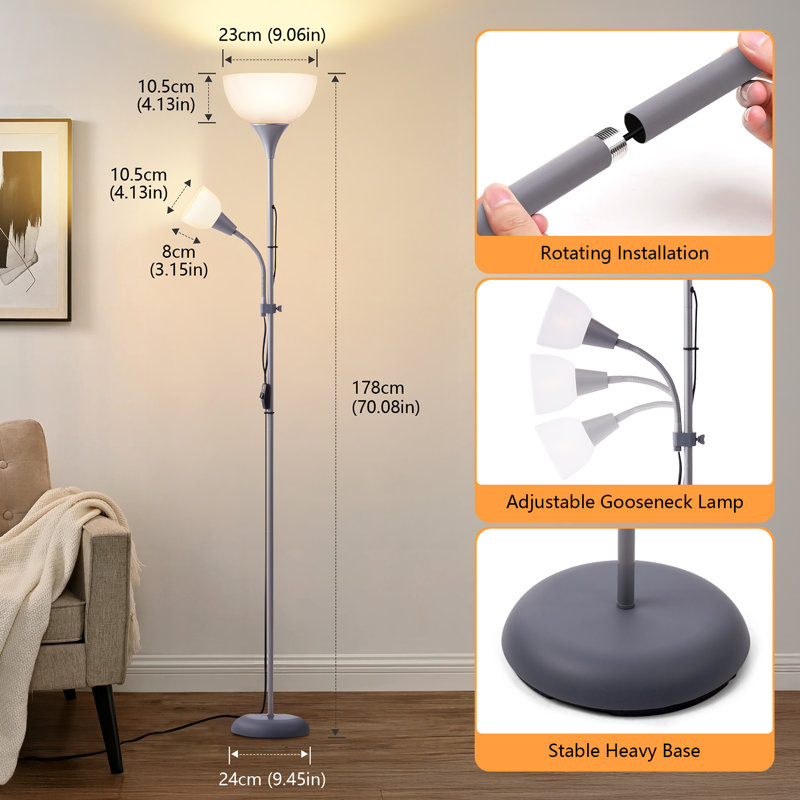 178cm Polished Torchiere Floor Lamp