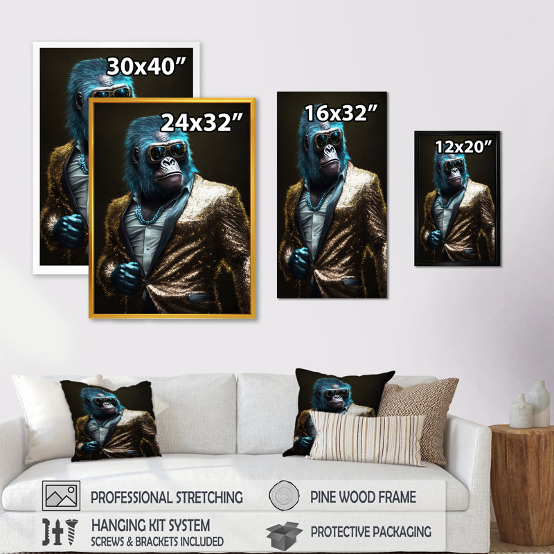 «Disco Style Tuxedo Gorilla II», reproduction sur toile flottante, L 24 po x H 32 po, Noir