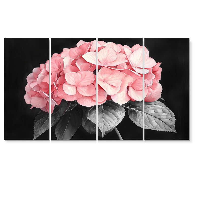 Hortensias avec une douce rose I - Hydrangea Wall Art - Art mural traditionnel sur toile, 4, H 28 po x l 48 po