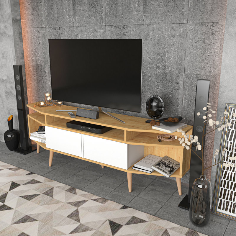 Garces Unfinished TV Stand for TVs up to 70", Sapphire Oak/White