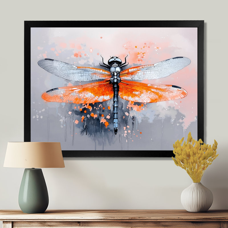 Watercolor Dragonfly Wings - impression sur toile de libellule, H 16 po x l 32 po, Noir