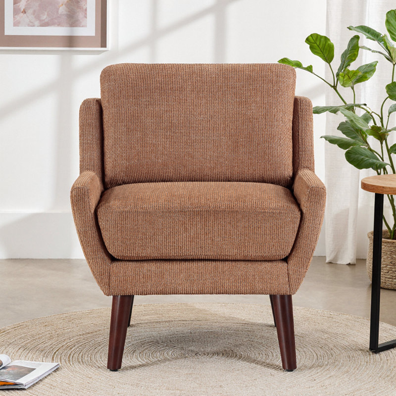 Chaise d'appoint contemporaine avec revêtement en chenille et pieds en bois massif, Orange