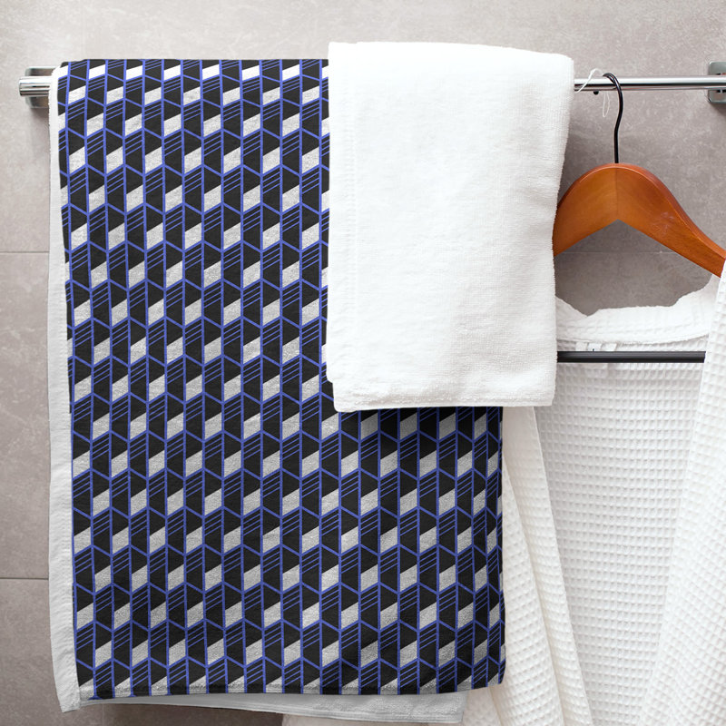 Serviette de bain à rayures géométriques classique, bleu