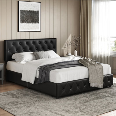 Upholstered Bed Frame with Drawer Storage
