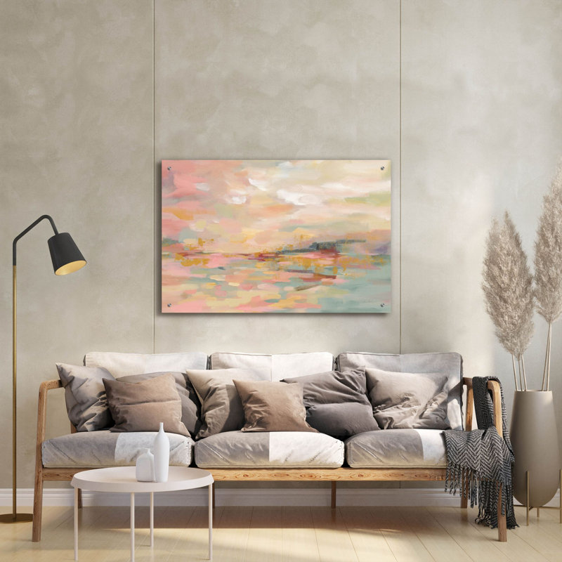 «Pink Waves» par Silvia Vassileva, art mural en verre acrylique, H 24 po x l 36 po x P 0,2 po