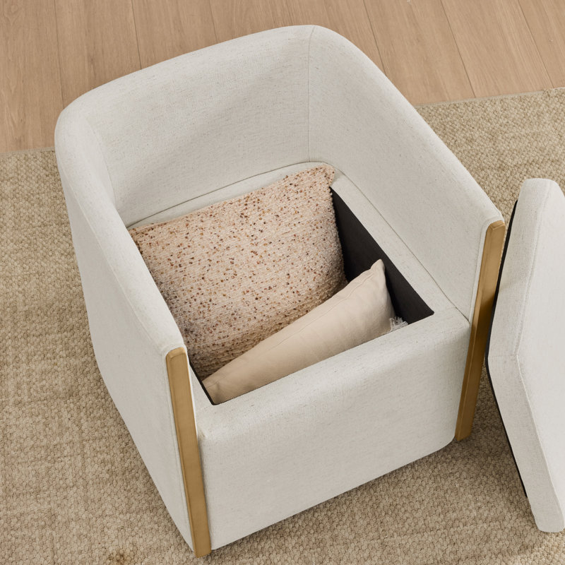 Upholstered Dining Chairs with Casters, Cream White