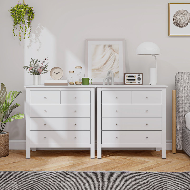 Sainz 5 Drawer Chest of Drawers Wide Modern Dresser for Bedroom White