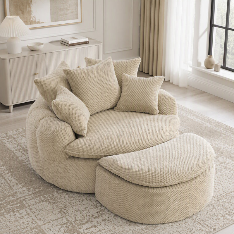 Chaise longue surdimensionnée avec repose-pieds, Tissu taupe, 2