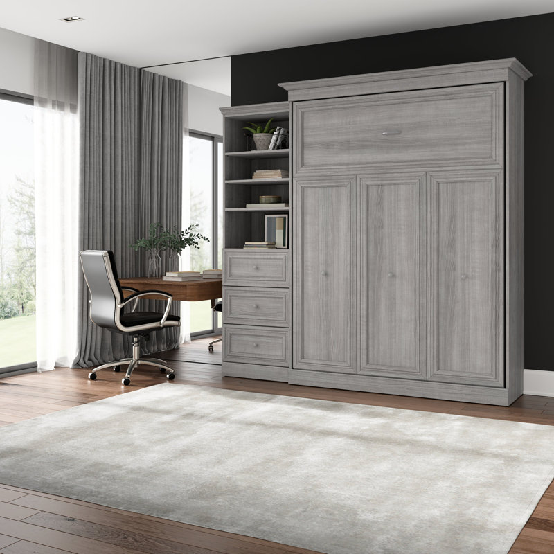Lit escamotable Alvaretta, Gris platine, Grand