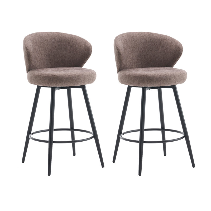 360° Swivel Modern Bar Stool, 26" Upholstered Counter Height Bar Stools With Wingback, Soft Linen Fabric, Counter Chairs With Arm For Kitchen Island Or Home Bar