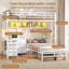 Lit superposé simple au-dessus de simple avec bureau en L et lumières à DEL, lits superposés robustes avec bibliothèque, tiroirs de rangement et station de charge, lit superposé en forme de L avec barrière de sécurité pour enfants, peu encombrant, blanc-59502262