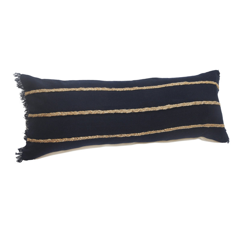 Navy and Tan Jute Braided Rectangular Lumbar Pillow