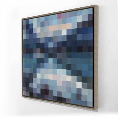 Pixelated Mountainous Landscape - Blue Framed Canvas Art