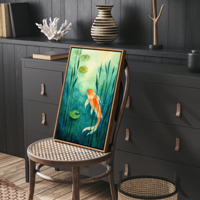 Vibrant Koi Fish Pond Framed Print Wall Art for Bathroom or Entryway Print Wall Art