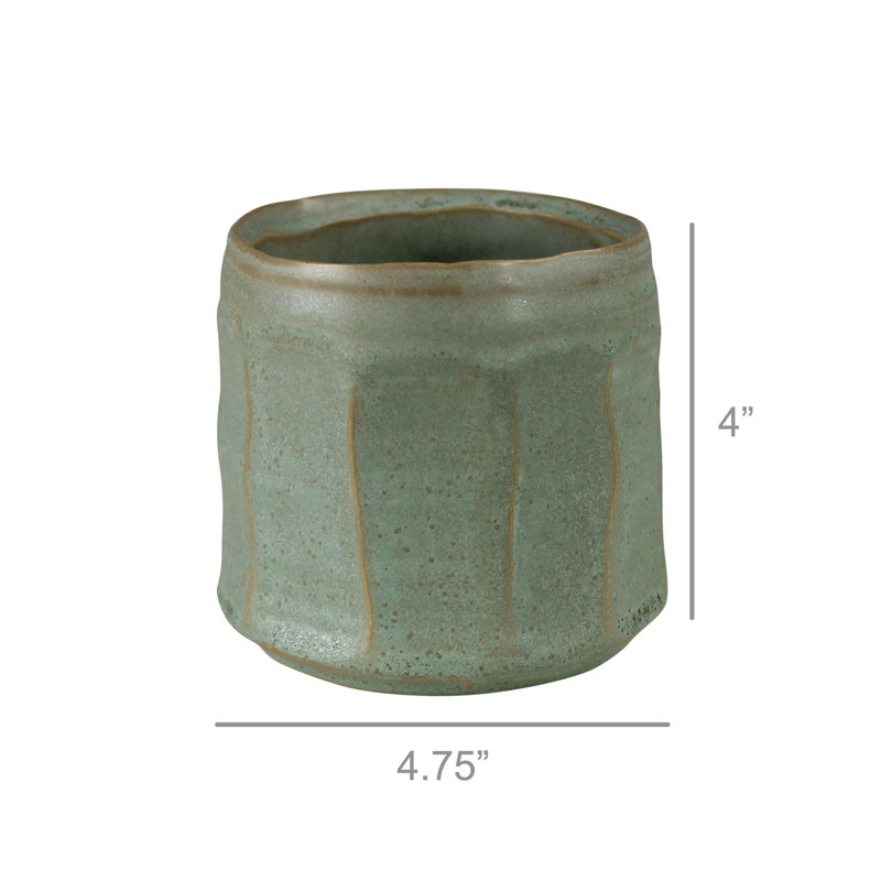 Ceramic Olive Cachepot, 4" H x 4.75" W x 4.75" D