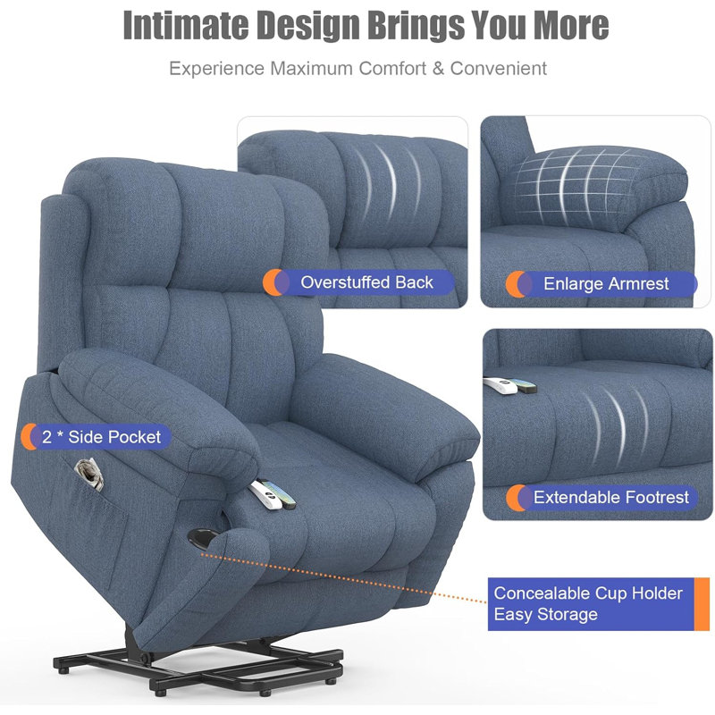 Upholstered Heated Massage Chair, Blue