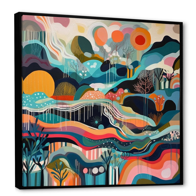 «Blue Green Minimalims Explosion - Abstract Landscape», art mural, H 30 po x l 30 po x P 1 po, Cadre flottant noir