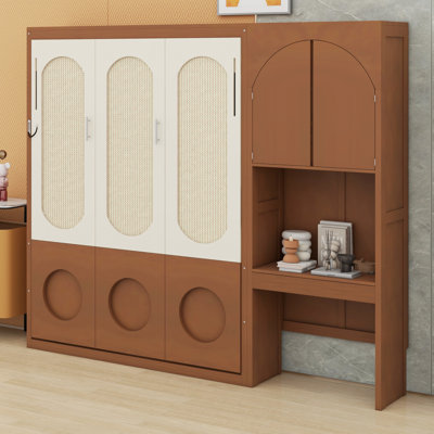 Lit escamotable avec meuble de rangement latéral, bureau intégré, tiroirs et éclairage DEL pour bureaux à domicile et chambres d'amis