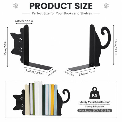 Ensemble de serre-livres en métal Black Cat pour tablettes et bureau