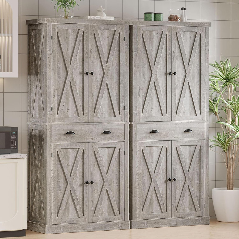 Dundonald 72.6" Tall Kitchen Pantry with 4 Adjustable Shelves, Storage Cabinet with 4 Doors for Kitchen, Living Room
