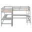 Lit mezzanine simple en bois en forme de L avec échelle et 2 bureaux intégrés en forme de L, gris