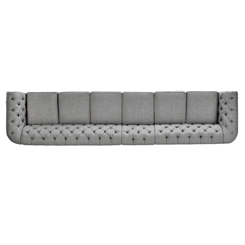 Huskins Velvet Sofa, Gray, 29" H x 164.8" W x 37.8" D, 6