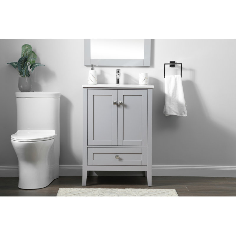 Jadaya 24'' Single Bathroom Vanity with Engineered Marble Top, Gray