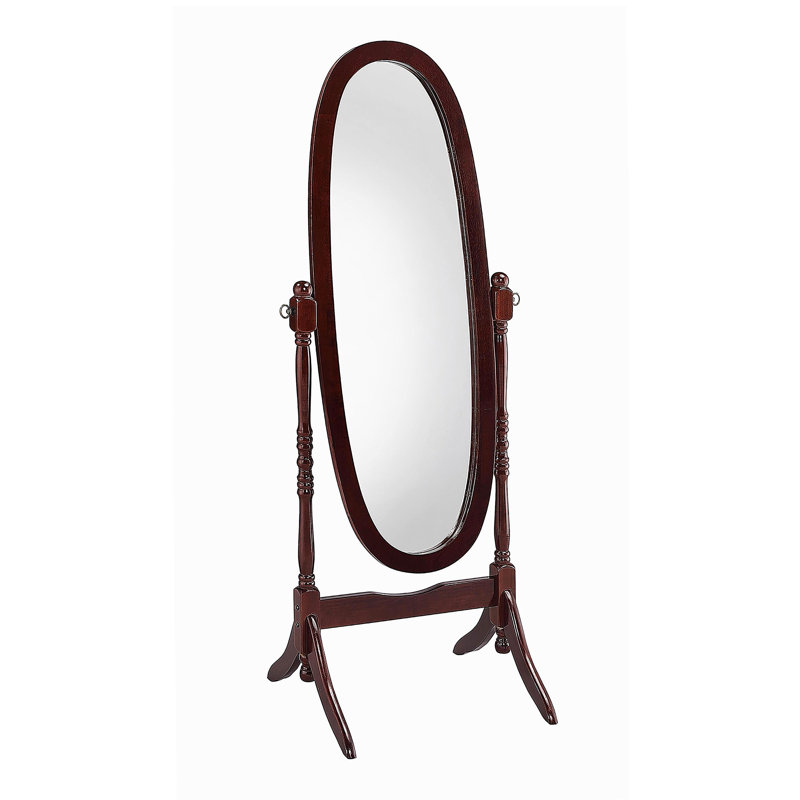 59.25-inch tall standing wooden floor mirror - elliptical, adjustable horseshoe-shaped mirror