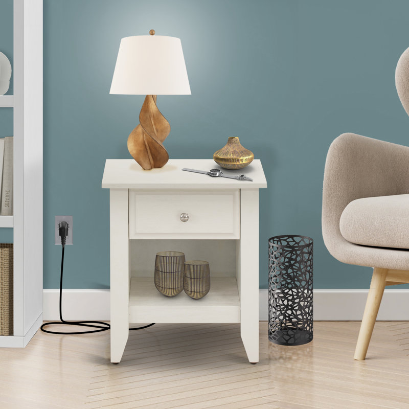 Table de bout rectangulaire avec tiroir pour chambre à coucher, crème au beurre brossée Gallatin, Crème