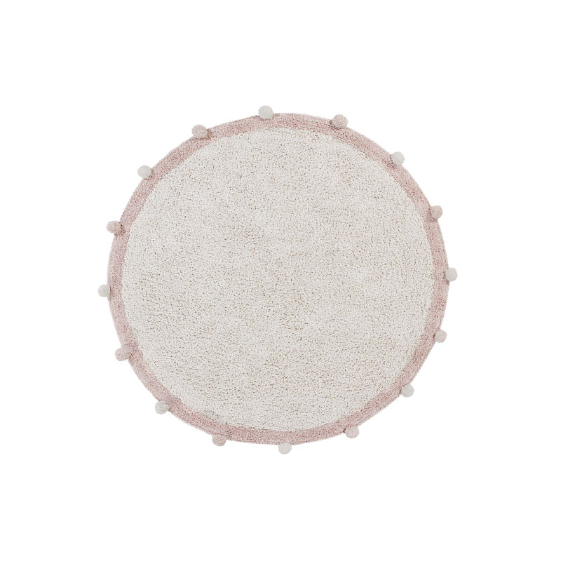 Solid Colour Handmade Tufted Round 4' Cotton Area Rug in Natural/ Vintage nude