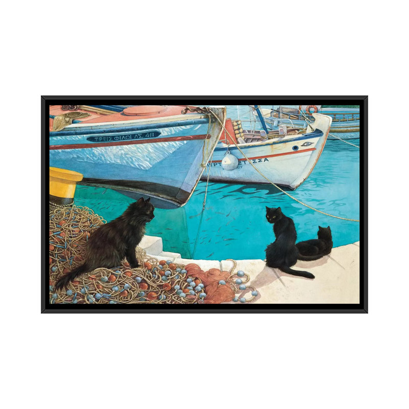 « looking the fish », impression sur toile, H 18 po x l 26 po x P 1,5 po, Pas de tapis, Toile avec cadre noir