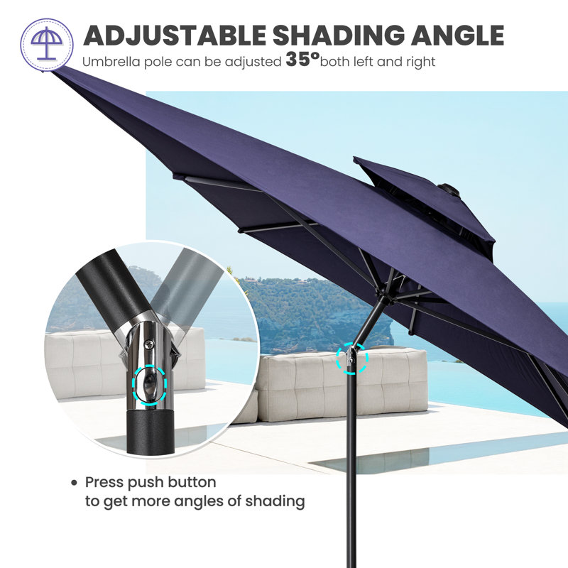 Delray 120'' x 78'' Rectangular Market Umbrella, Navy Blue