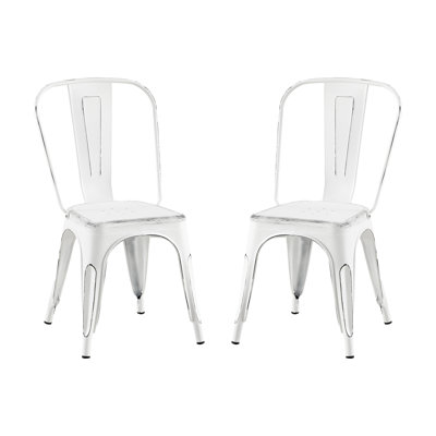 De 2 chaises de salle à manger en métal blanc mat sablé, d'une hauteur de siège de 18 pouces, empilable, légère et facile à assembler, idéale pour la cuisine, le café et le bar