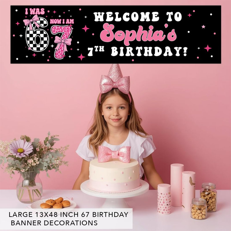 Koyal Wholesale 13 x 48 pouces personnalisé 6 à 7 anniversaire bannière, thème de l'arc rose personnalisé