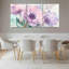Aquarelle, fleurs d'anémone rose et mauve sur toile, impression florale (ensemble de 3)-1535846266