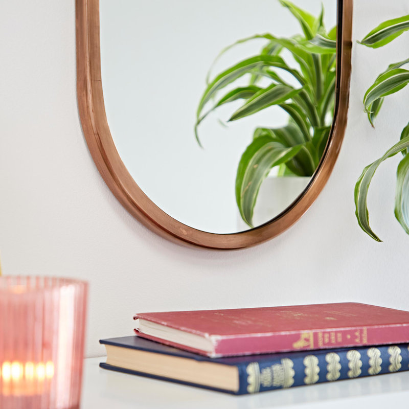 Arasa Antique Copper Hanging Chain Wall Mirror, 40" H x 26" W, Oval
