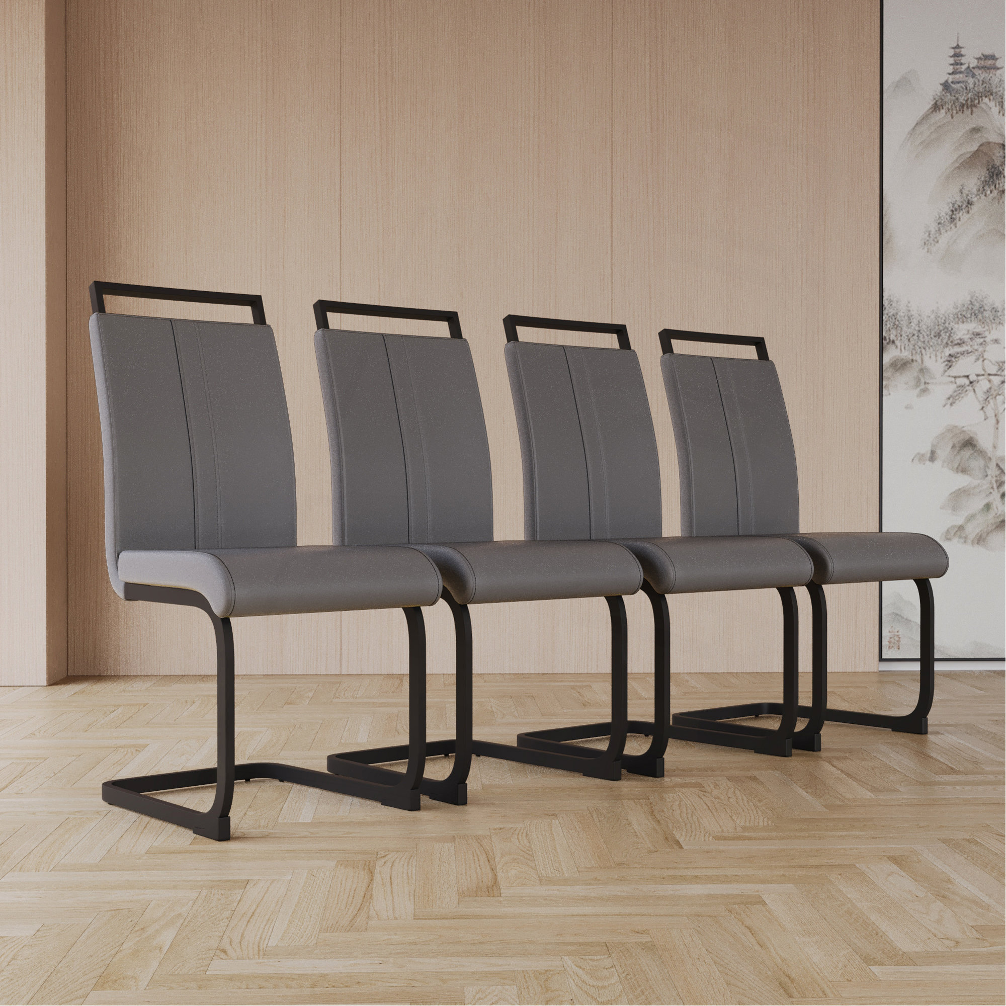 Latitude Run® Modern Dining Chairs,PU Faux Leather High Back ...