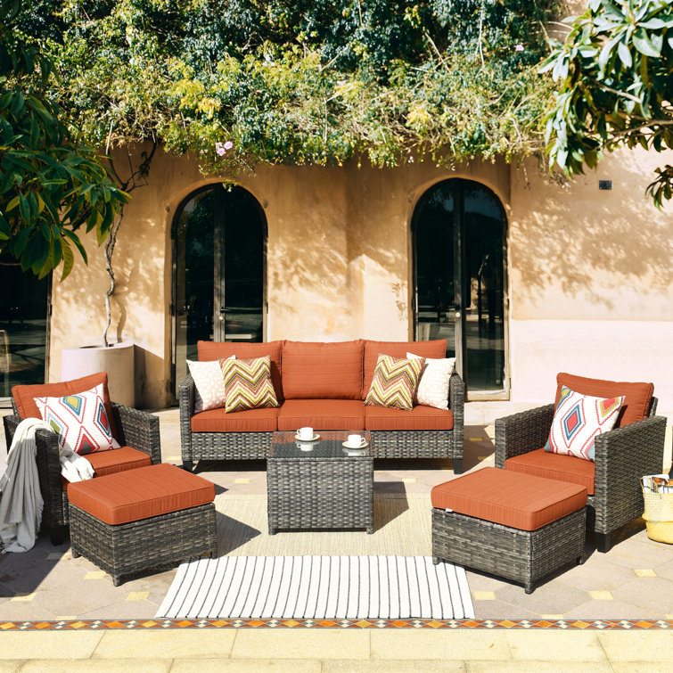 Wicker/Rattan 5 - Person Seating Group With Cushions