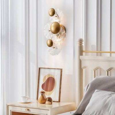 Frieda 2-Light Brushed Brass Glass Flower Wall Sconce
