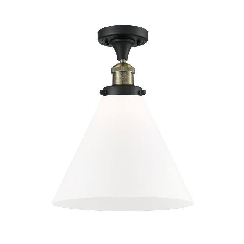 Plafonnier semi-encastré 1 lumière 12 po Chris, Boîtier blanc mat, Ampoule non incluse, Laiton antique noir