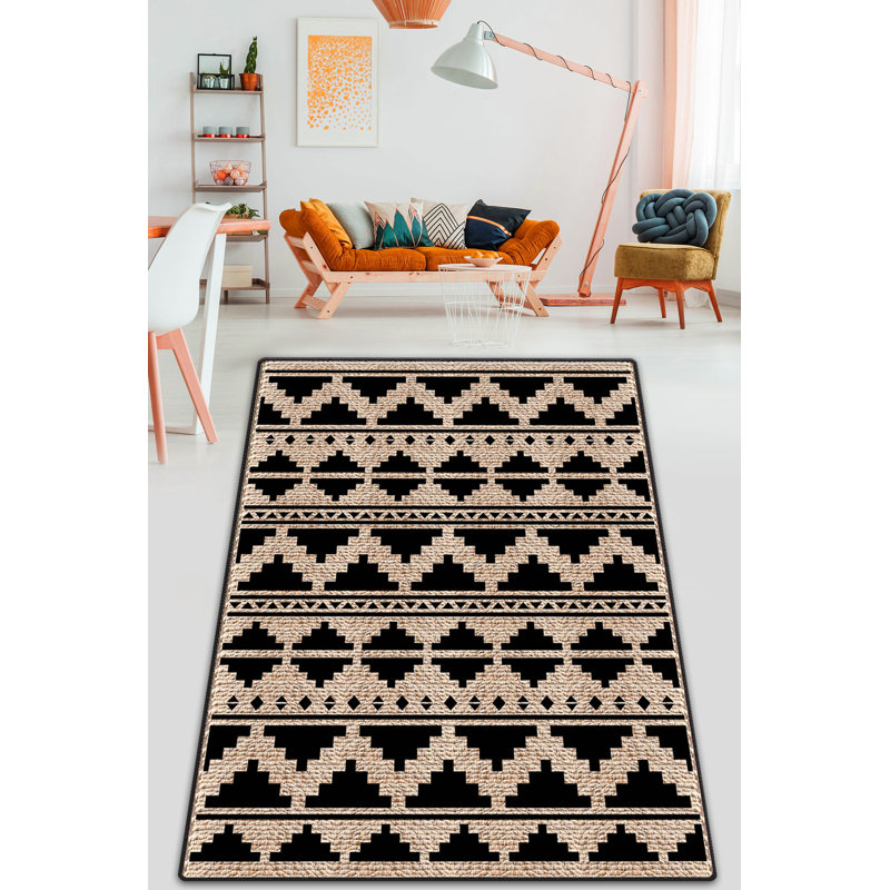 Tapis en coton tissé à la machine Kobbe, Rectangle 4 pi 11 po x 9 pi 10 po