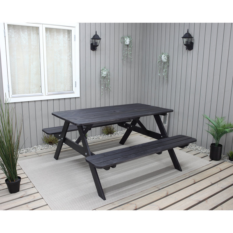 Olgrah 6 - Person Solid Wood Patio Dining Set Rectangular Table, Black