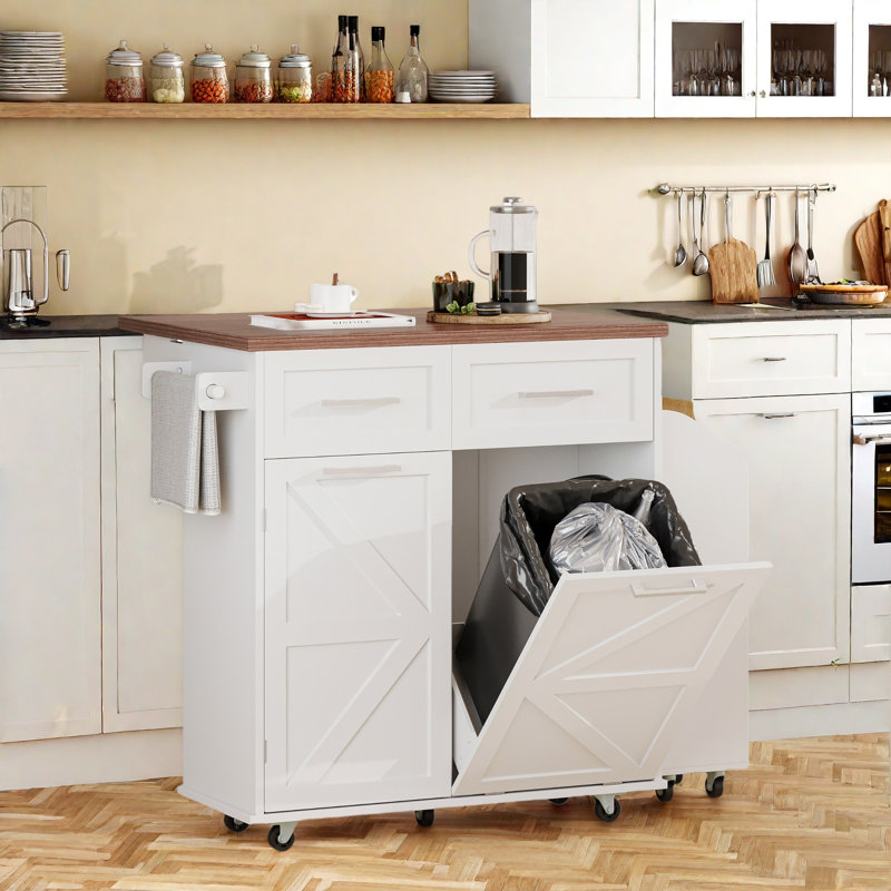 47.2" Wide Kitchen Island With Drop Leaf And Freestanding Rack, White