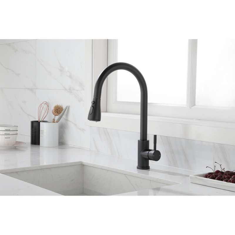 Robinet de cuisine avec douchette extractible en acier inoxydable noir mat, buse rotative à 360 ° pour un débit d'eau régulier et une buse de contrôle de la température, réglage de gestion efficace à une poignée