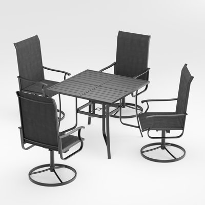 4-Person Outdoor Dining Set with Swivel Chairs, Patio Table and Chairs Set with Umbrella Hole, Steel Frame Outdoor Patio Dining Set