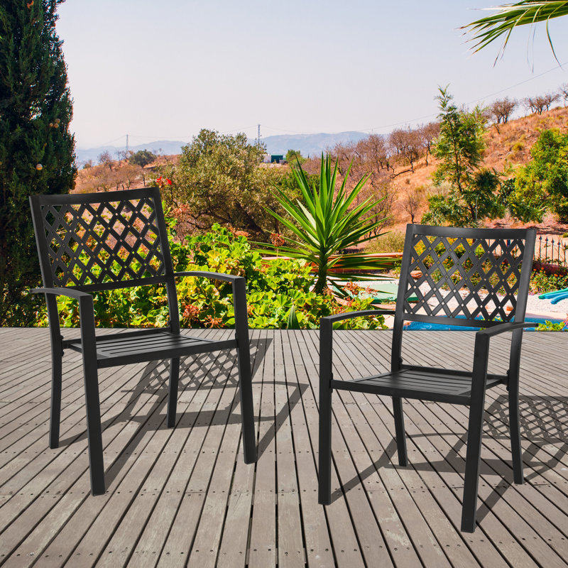 Outdoor 2-Piece Patio Chair Set, Iron Finish, Black with Gold Speckles