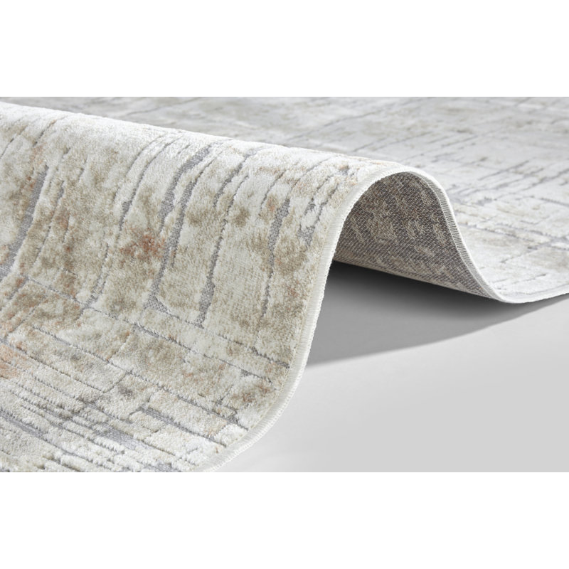 Chameis Short Pile Design Beige/Orange Rug, Rectangle 200 x 290cm