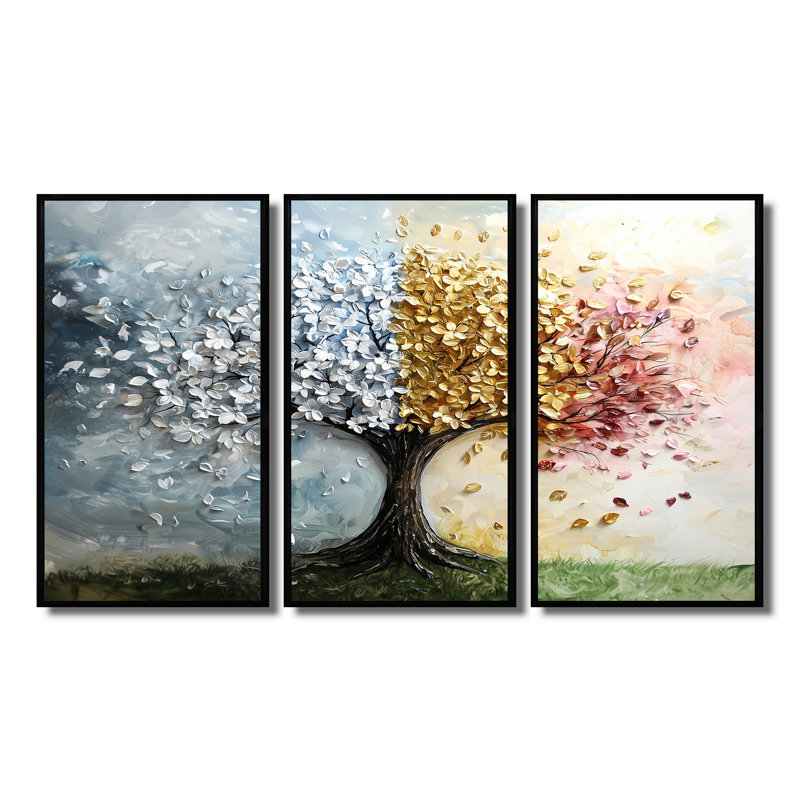 Ensemble de salon quatre saisons Tree Of Life II - Arbre de vie, Toile avec cadre flottant noir, H 28 po x l 36 po x P 1 po