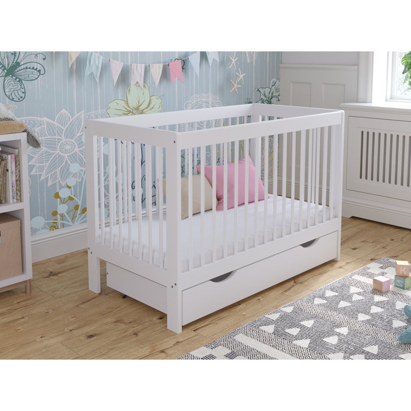 Adwolf Cot Bed with Drawer and Mattress, White